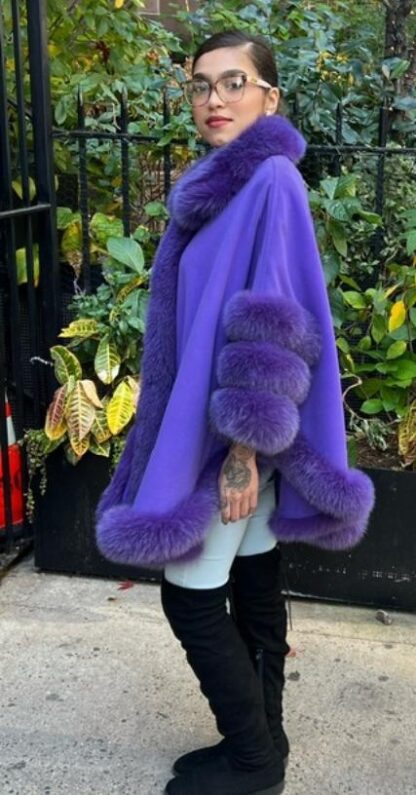 Purple Cashmere Wool Cape Purple Fox Trim 4447 - Image 4