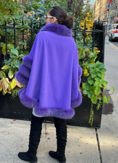 Purple Cashmere Wool Cape Purple Fox Trim 4447 - Image 5