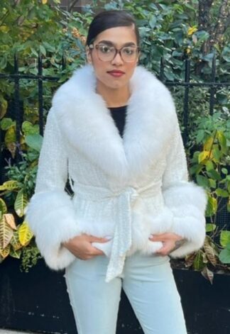 White Wool Jacket White Fox Collar Cuffs 9832