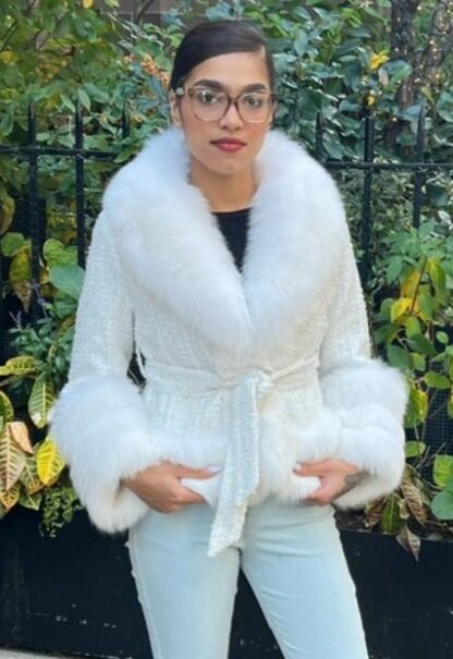 White Wool Jacket White Fox Collar Cuffs 9832