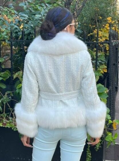 White Wool Jacket White Fox Collar Cuffs 9832 - Image 2