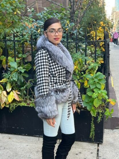 Checkered Wool Jacket Silver Fox Collar 38383 - Image 2
