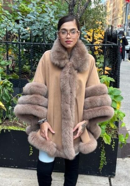 Camel Cashmere Wool Cape Fox Trim 5444