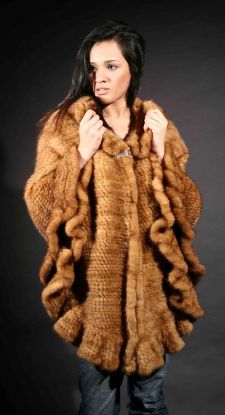 Whiskey Knit Mink Fur Cape Ruffles 8833