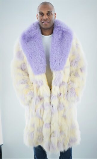 Men's Lavender and Yellow Fox Fur Coat 1232